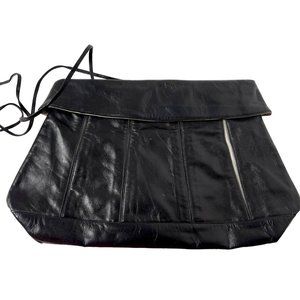 Vintage 80s Venetto Black Gray Leather Clutch Crossbody Purse